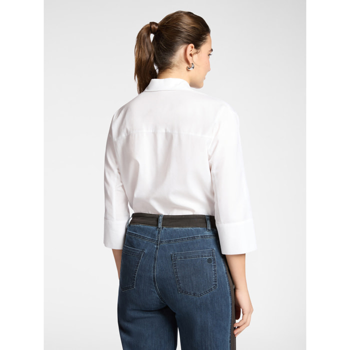 Elena Mirò - Camicia in popeline maniche tre quarti - Bianco