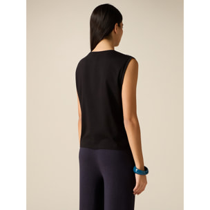 Oltre - T-shirt in cotone con castoni - Nero