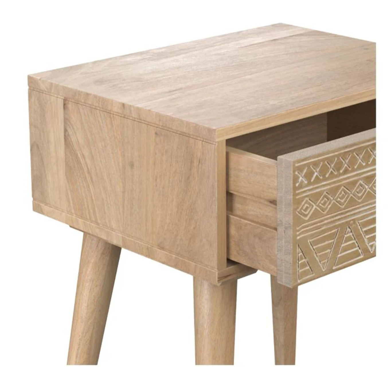 Table de chevet en bois de manguier gravé 1 tiroir - Tiny