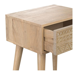 Table de chevet en bois de manguier gravé 1 tiroir - Tiny