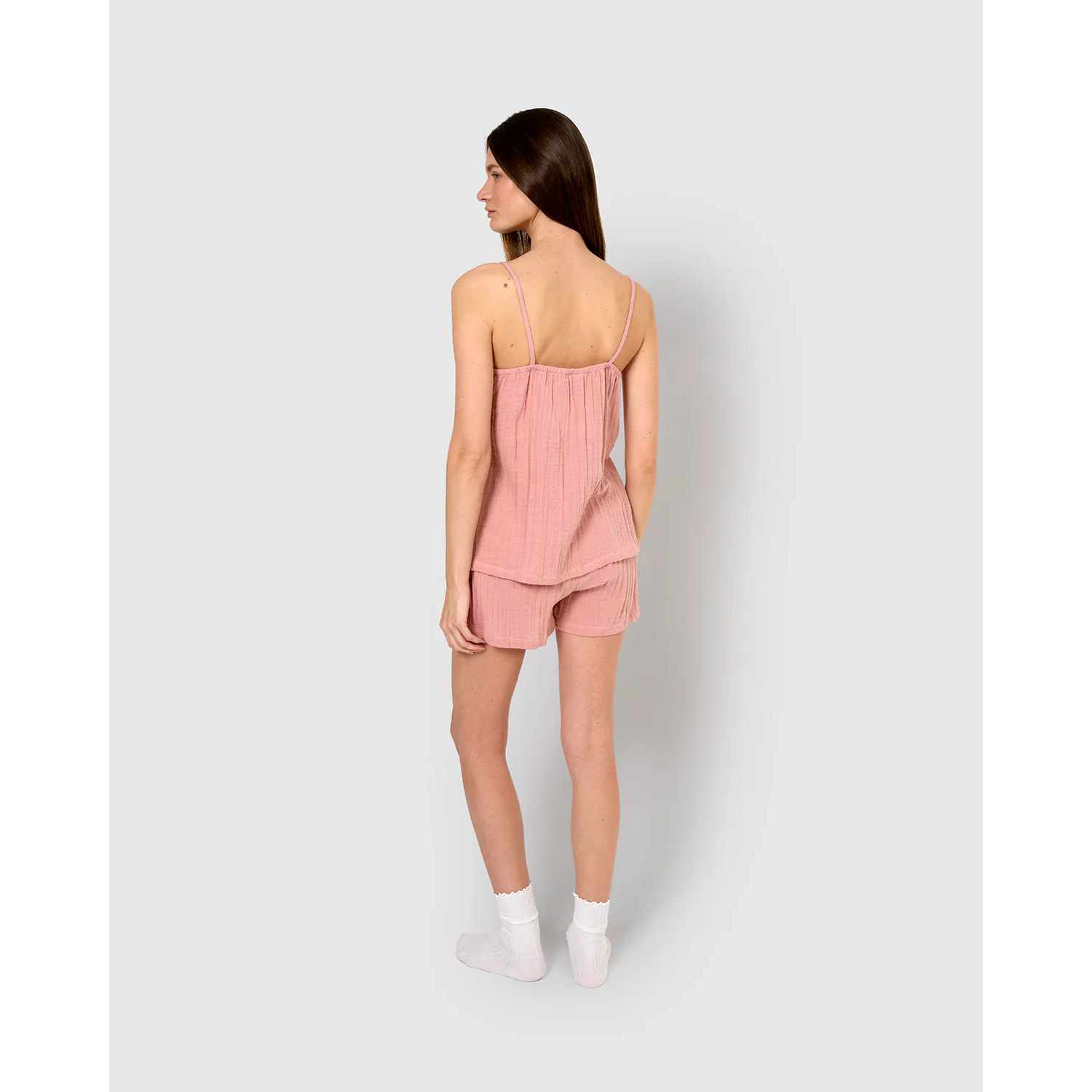 Pigiama corto mussola spalline rosa