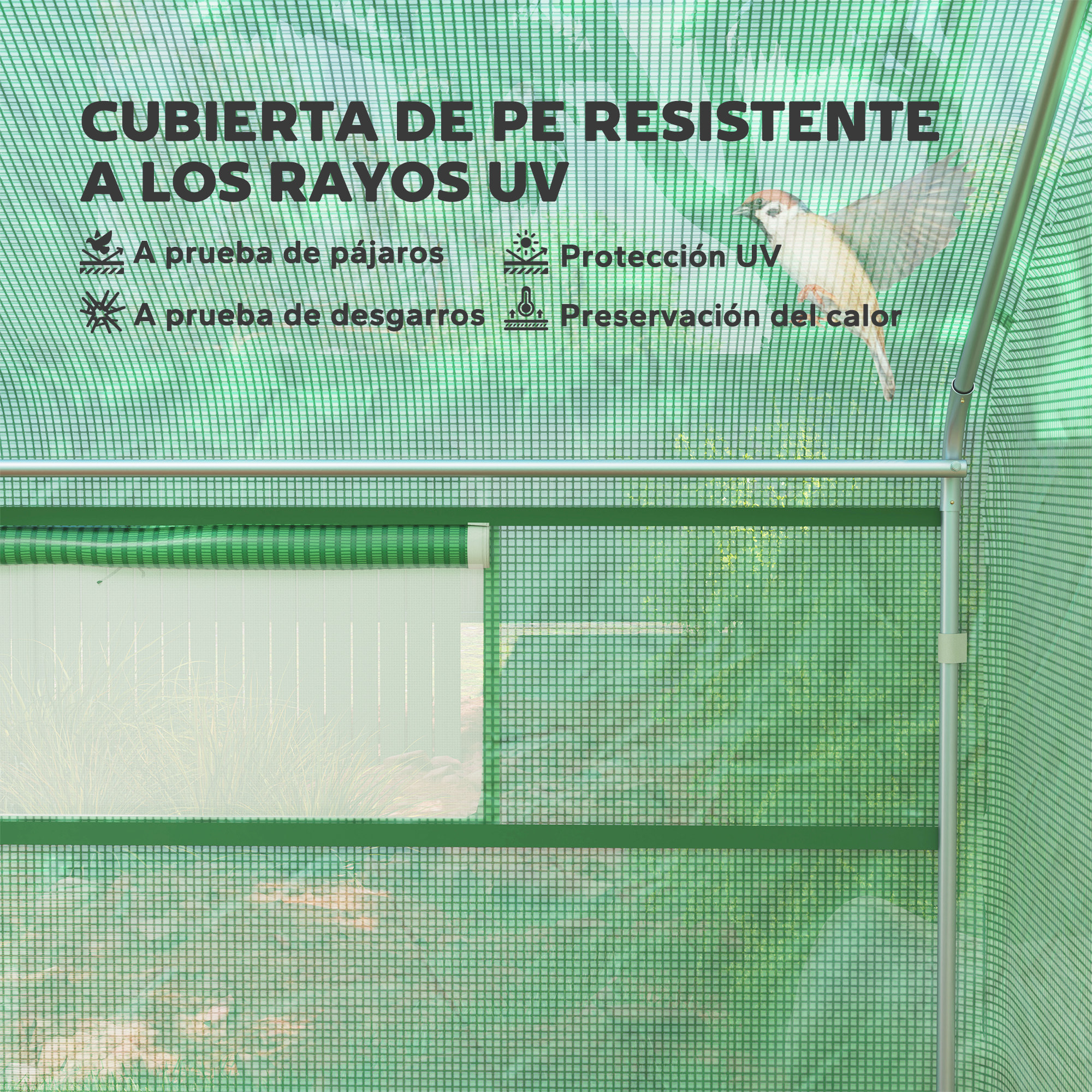 Invernadero de Exterior 4x3x2 m Invernadero de Túnel con 2 Ventanas Cubierta de PE Anti-UV y 1 Puerta Enrollable con Cremallera Invernadero para Jardín Patio