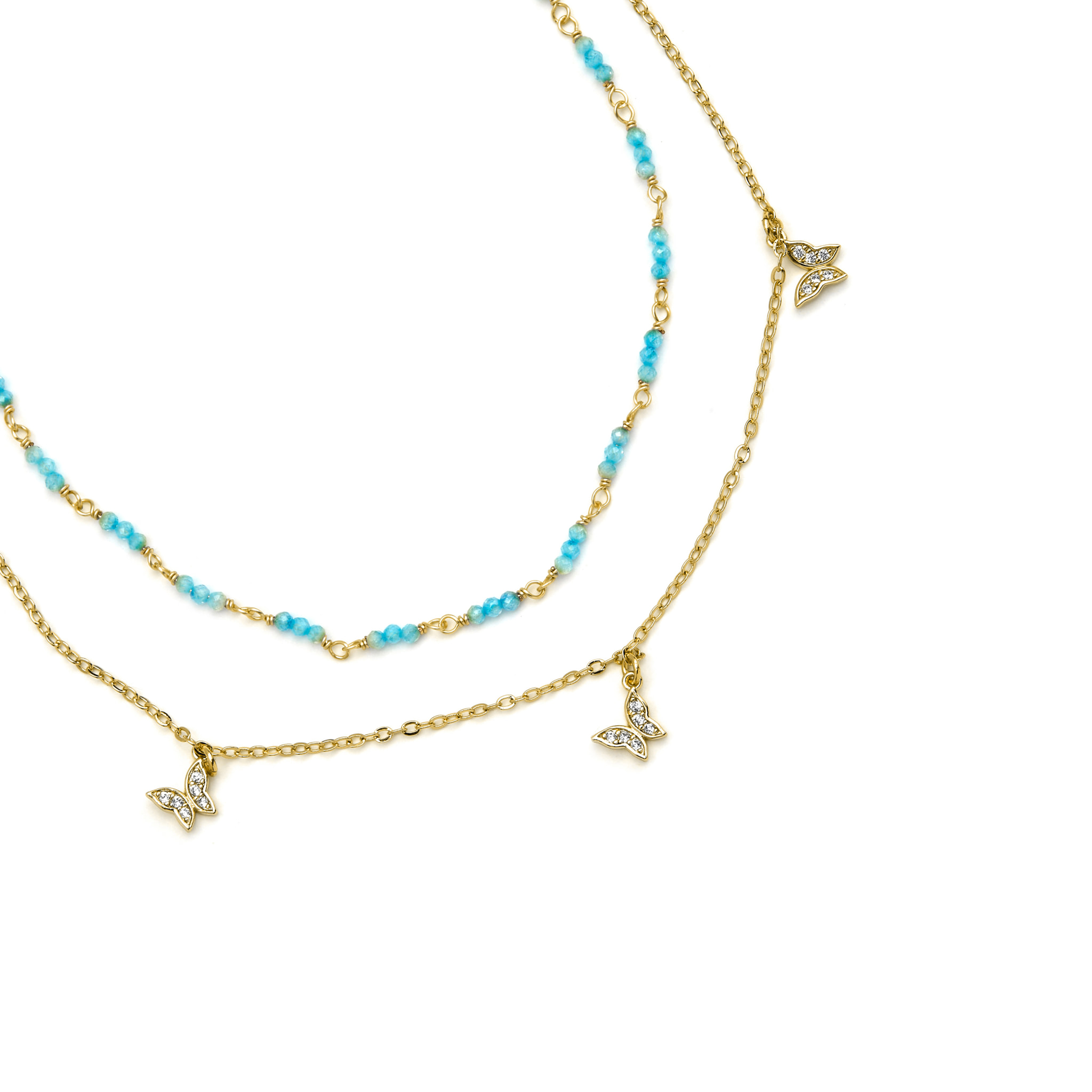 Collar con Cristal Azul acabado oro 18k