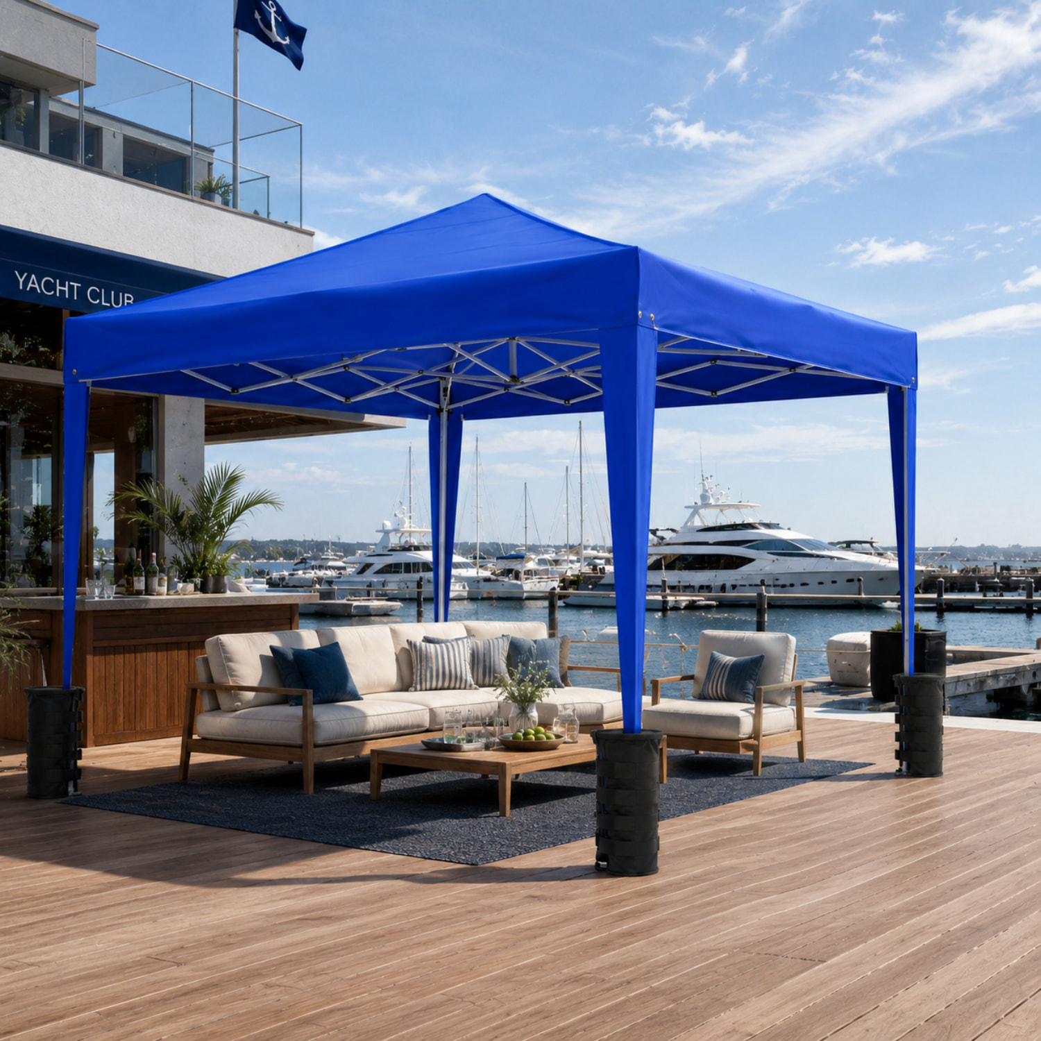 Gazebo Pieghevole Impermeabile 3 x 3 M Da Giardino Con 4 Sacche Pesi Sacca Trasporto Chiusura Fisarmonica Struttura Acciaio Copertura 160 gr/m² Blu