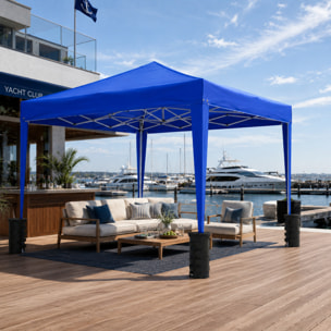 Gazebo Pieghevole Impermeabile 3 x 3 M Da Giardino Con 4 Sacche Pesi Sacca Trasporto Chiusura Fisarmonica Struttura Acciaio Copertura 160 gr/m² Blu