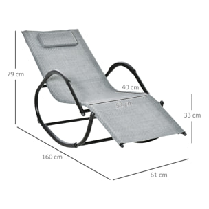 Chaise longue à bascule rocking chair design contemporain dim. 160L x 61l x 79H cm métal textilène gris