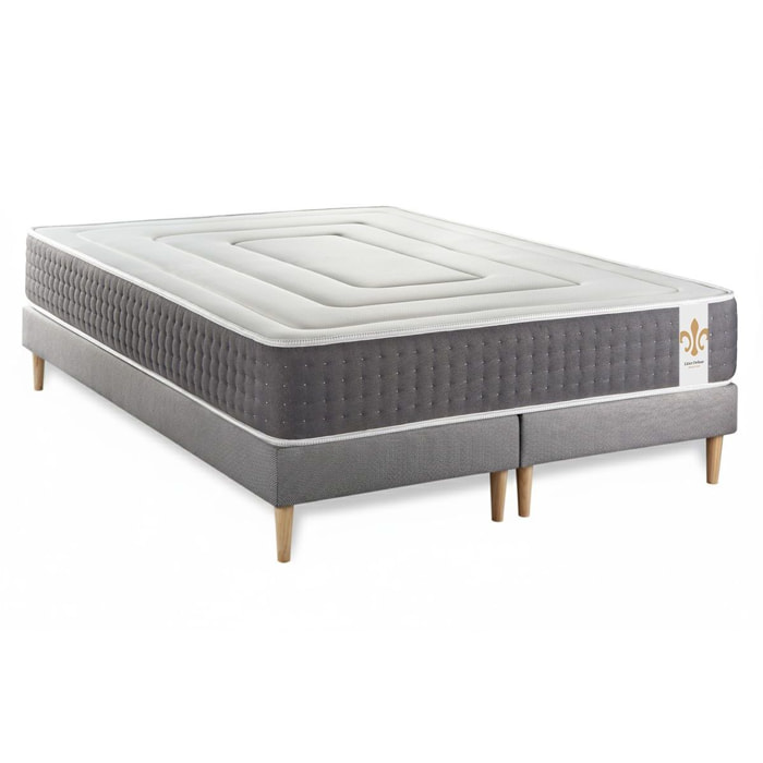 Ensemble Matelas Vingt-Six - 26cm - Ressorts ensachés et mémoire de forme - Confort 5? - Sommier Tapissier Gris