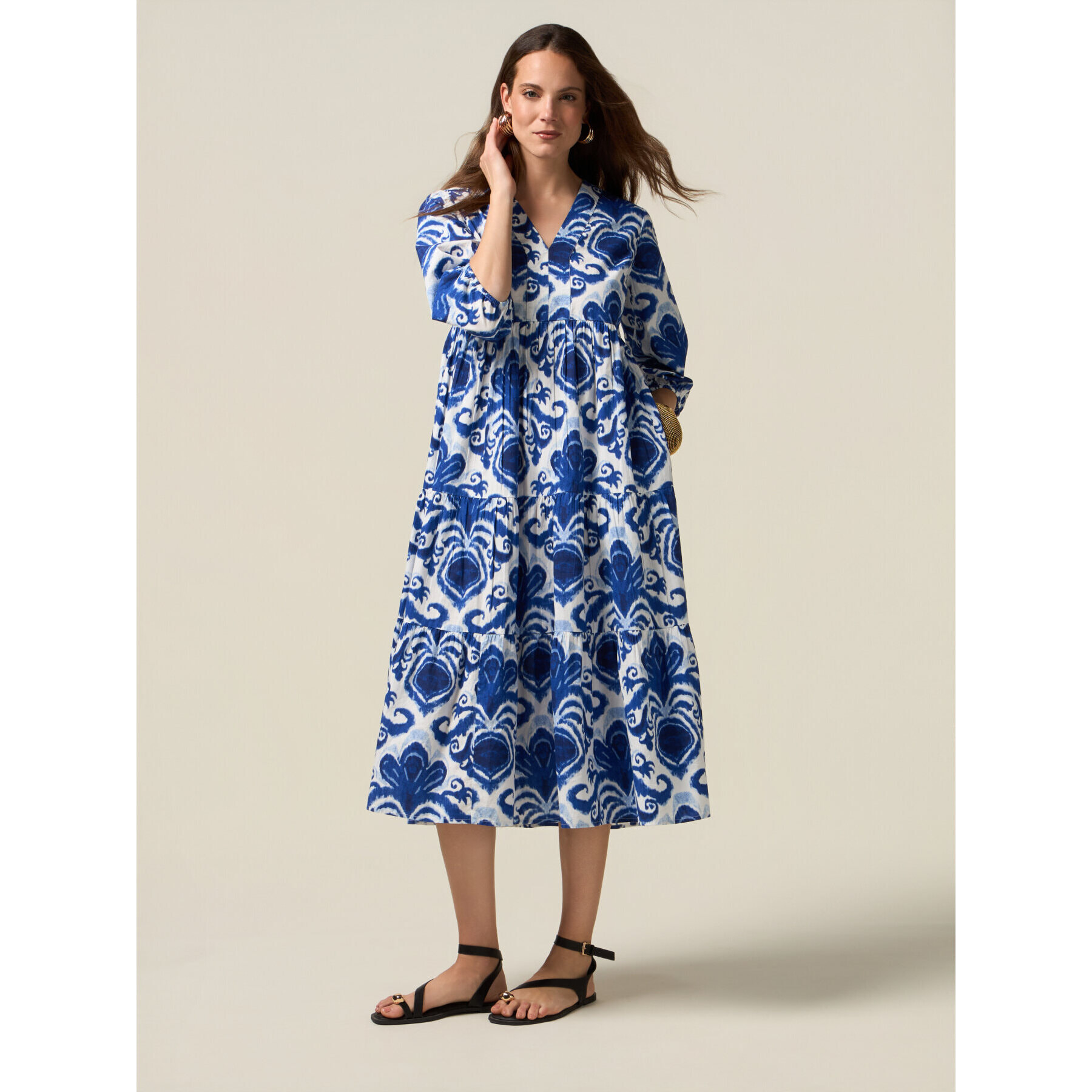 Oltre - Chemisier midi in cotone fantasia - Blu