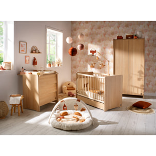 Lit bébé 120 x 60 avec têtes de lit arrondies en bois décor chêne miel