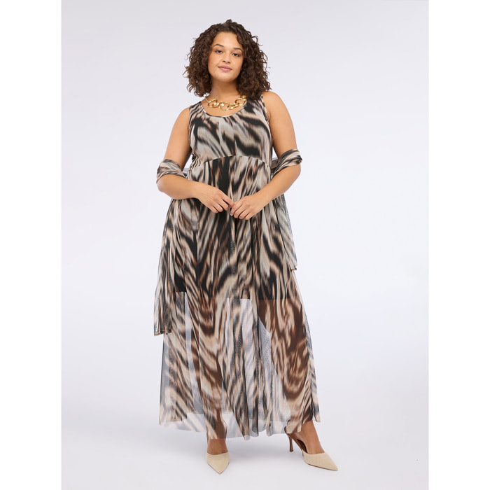 Fiorella Rubino - Vestido largo flare de tul estampado - Marrón