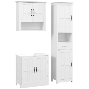 Conjunto de Baño Incluye 1 Columna de Baño 1 Mueble para Debajo del Lavabo y 1 Armario de Pared con Estante Ajustable Estilo Moderno Blanco