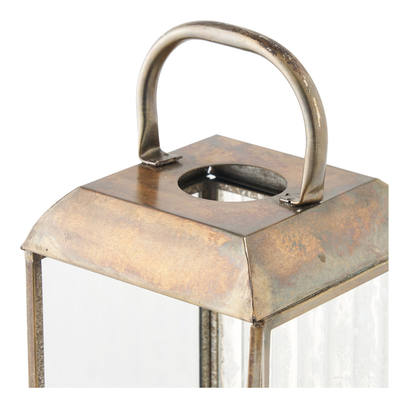 Lanterna Herslev media in vetro e metallo effetto ottone antico 12x12x49 cm