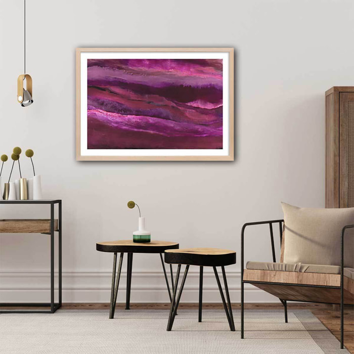 Poster rose horizon Affiche + cadre en bois - Chêne