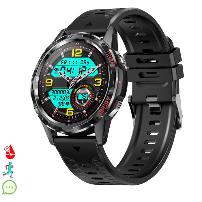 Smartwatch H70 con monitor cardiaco y de tensión. Más de 20 modos deportivos, notificaciones de apps.