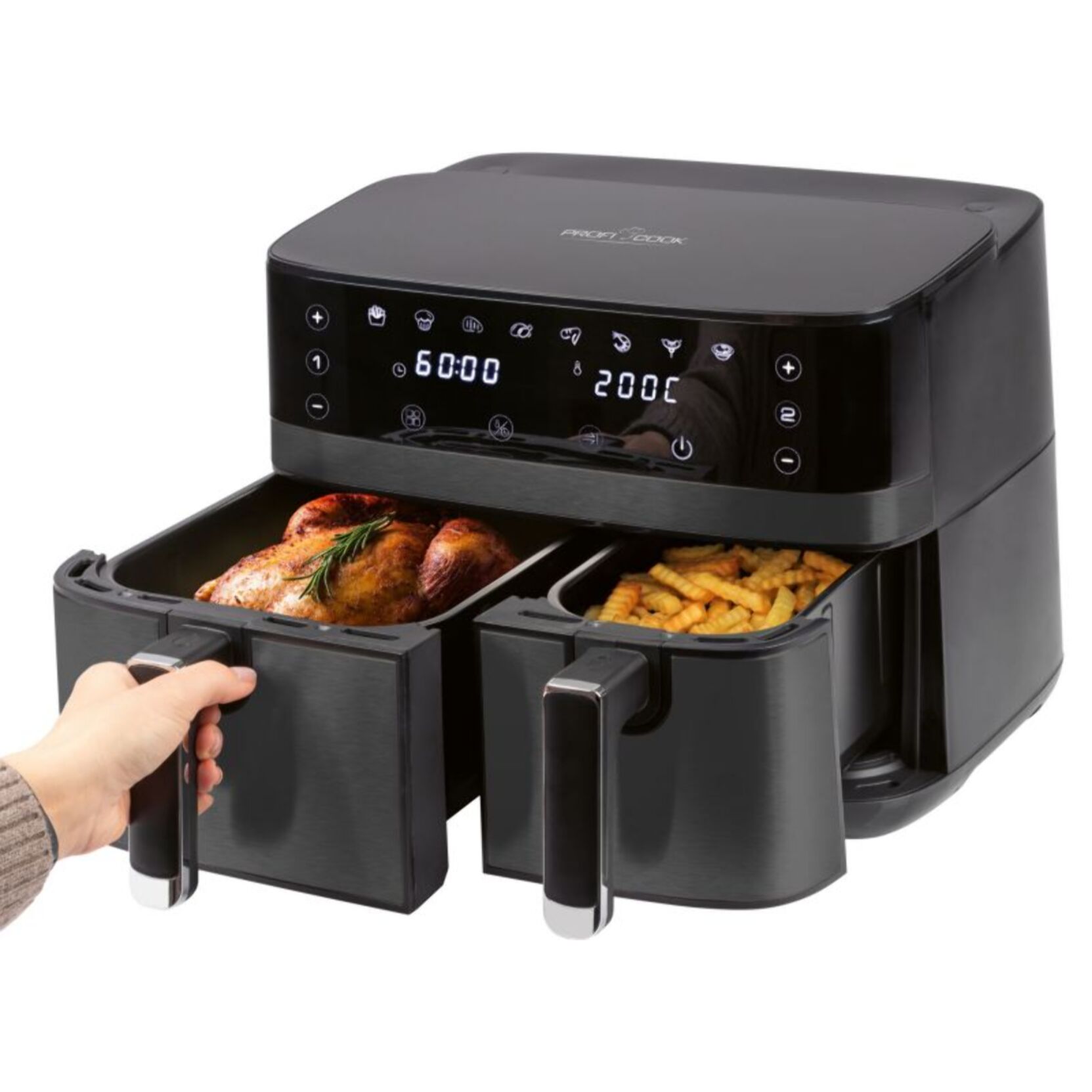 Friteuse à air chaud Air fryer 9L double compartiement 2700W Proficook PC-FR1295H-Noir