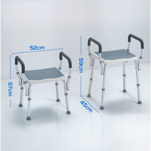 Chaise de douche tabouret de douche antidérapant - hauteur réglable, accoudoirs - alu HDPE bleu