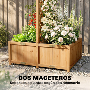Jardinera con Enrejado de Madera, Jardinera Exterior Grande para Plantas Trepadoras, con 2 Cajas Plegables, Base de Listones, Macetero Elevado para Patio, Terraza, 73x70x170 cm, Natural