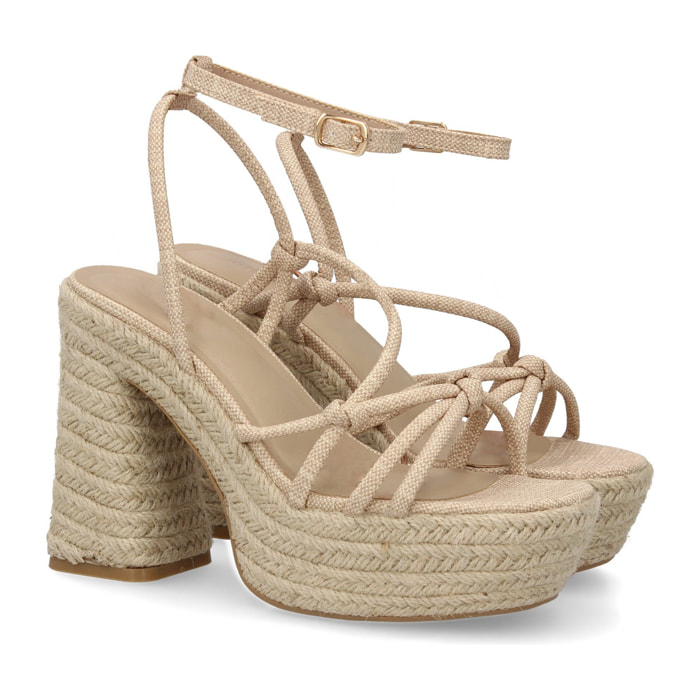 Sandalia de tacón de yute para mujer, comodas y elegantes, diseño moderno con tiras cruzadas