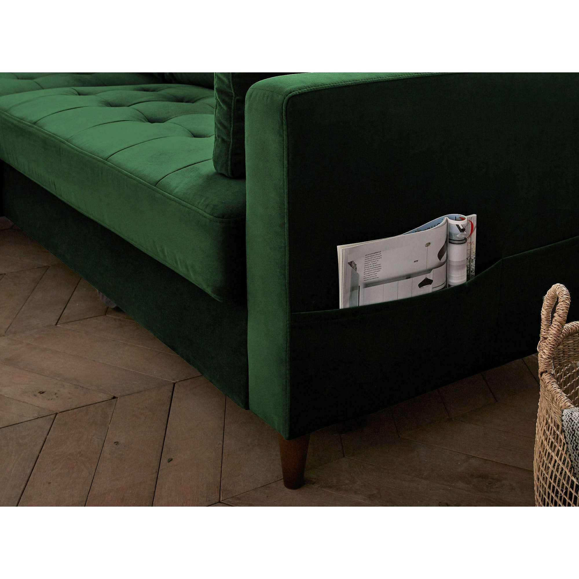 Anna - canapé d'angle gauche - 4 places - convertible avec coffre - en velours - Vert