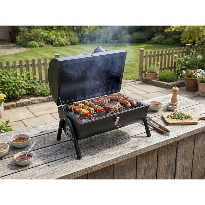 Barbecue charbon de bois portable "Captain" - 42 x 27 x 43 cm - Noir
