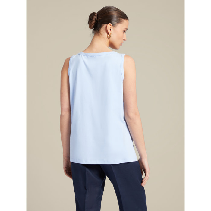 Elena Mirò - Top con bordo ricamato - Azzurro