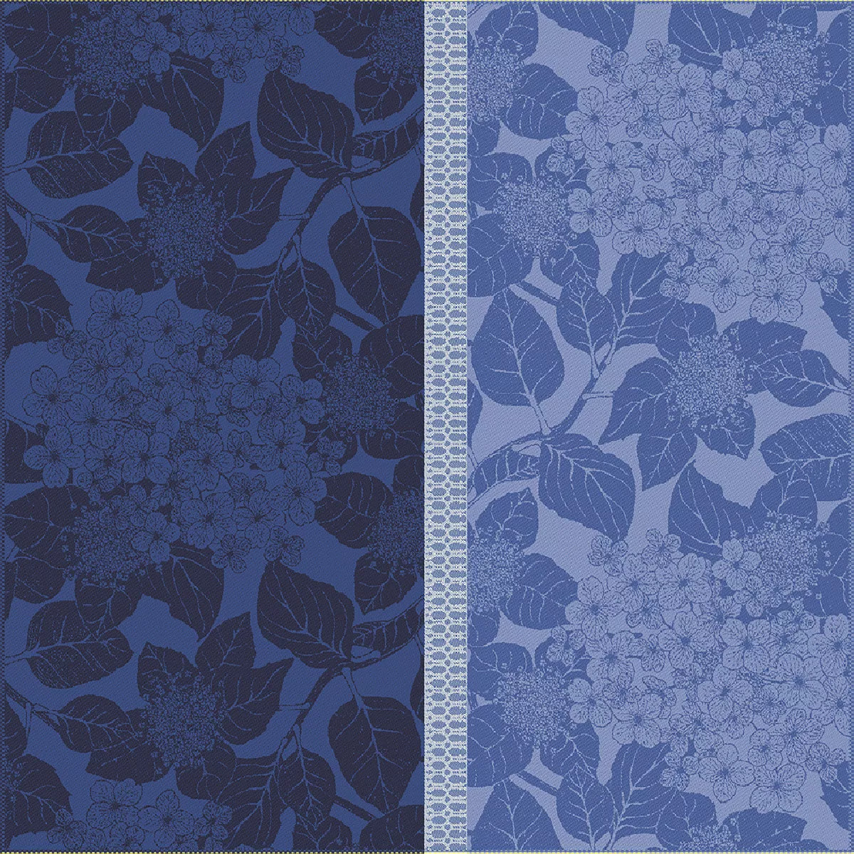 Serviette pur coton bio motif jacquard bleu Hortensias bleu