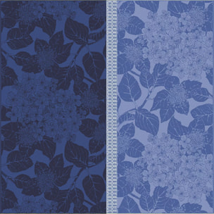 Serviette pur coton bio motif jacquard bleu Hortensias bleu
