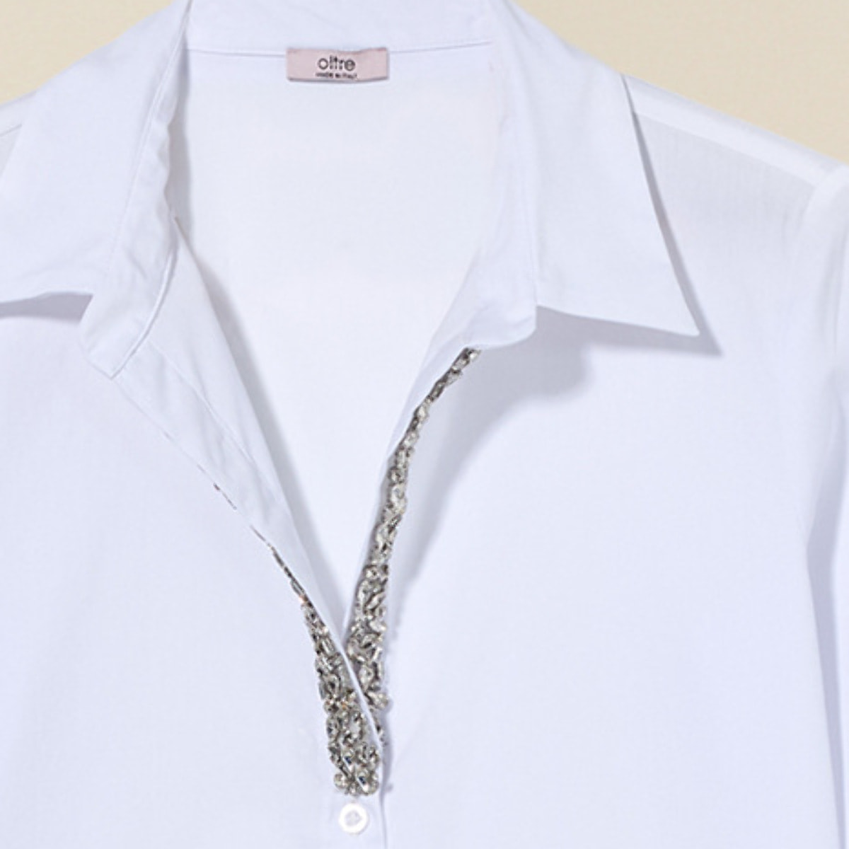 Oltre - Camicia in popeline con applicazioni gioiello - Bianco