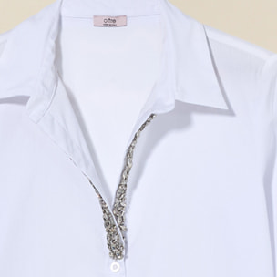 Oltre - Camicia in popeline con applicazioni gioiello - Bianco