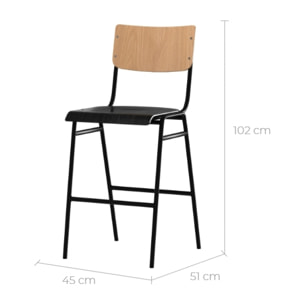 Lot de 2 chaises pour îlot central 66 cm en bois clair et noir - Clem