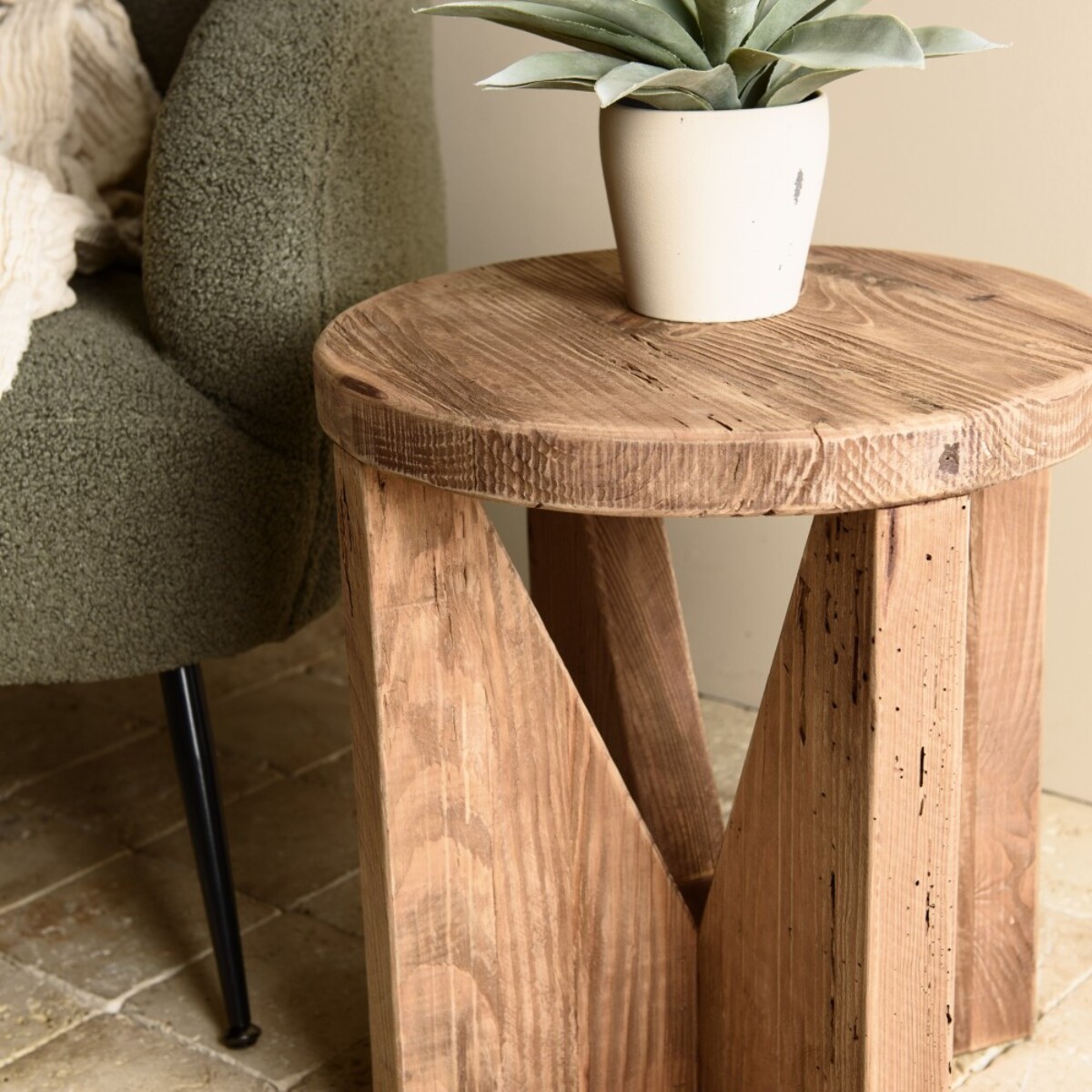 SANDY - Tabouret rond 40x40cm bois Pin recyclé