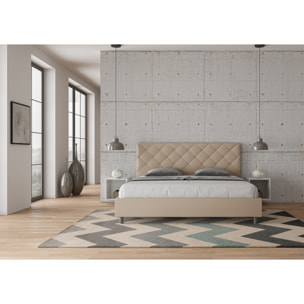 Lit king size avec sommier rembourrée 200x210 similicuir taupe Priya