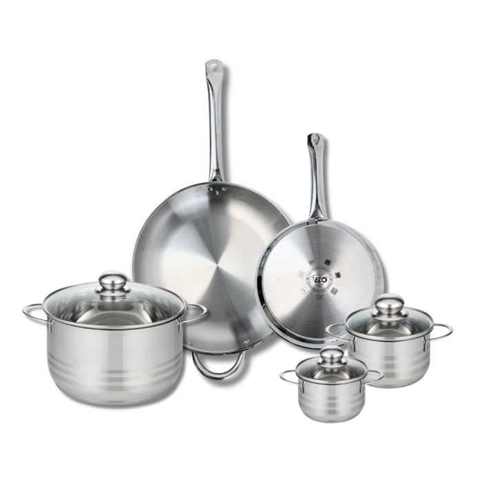 Ensemble de 2 Poêles de cuisson 24 et 32 cm et 3 faitouts 12, 14 et 24 cm Elo Profi Brillant