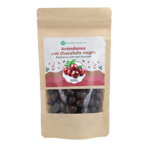 PLANETA HUERTO | Arándanos con Chocolate Negro 250g – Arándanos Snack Saludable de Fruta Deshidratada Recubierta con Chocolate Amargo, Rico en Antioxidantes y Sabor Intenso