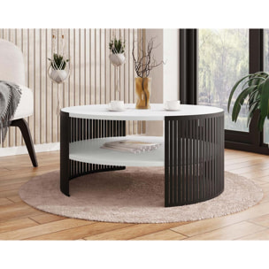 Cruz - table basse ronde - blanc et noir - 1 niche - 75 cm - Blanc / Noir
