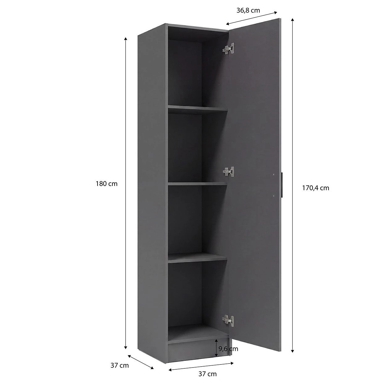Armario de 1 puerta en gris grafito 37x180 cm Multi Useful Gris Grafito