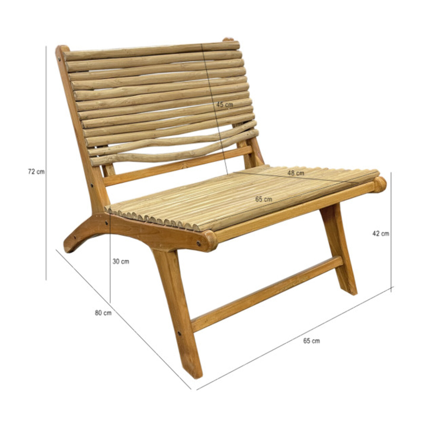 Fauteuil lounge teck massif et branches de bois flotté vernies - JESSIE