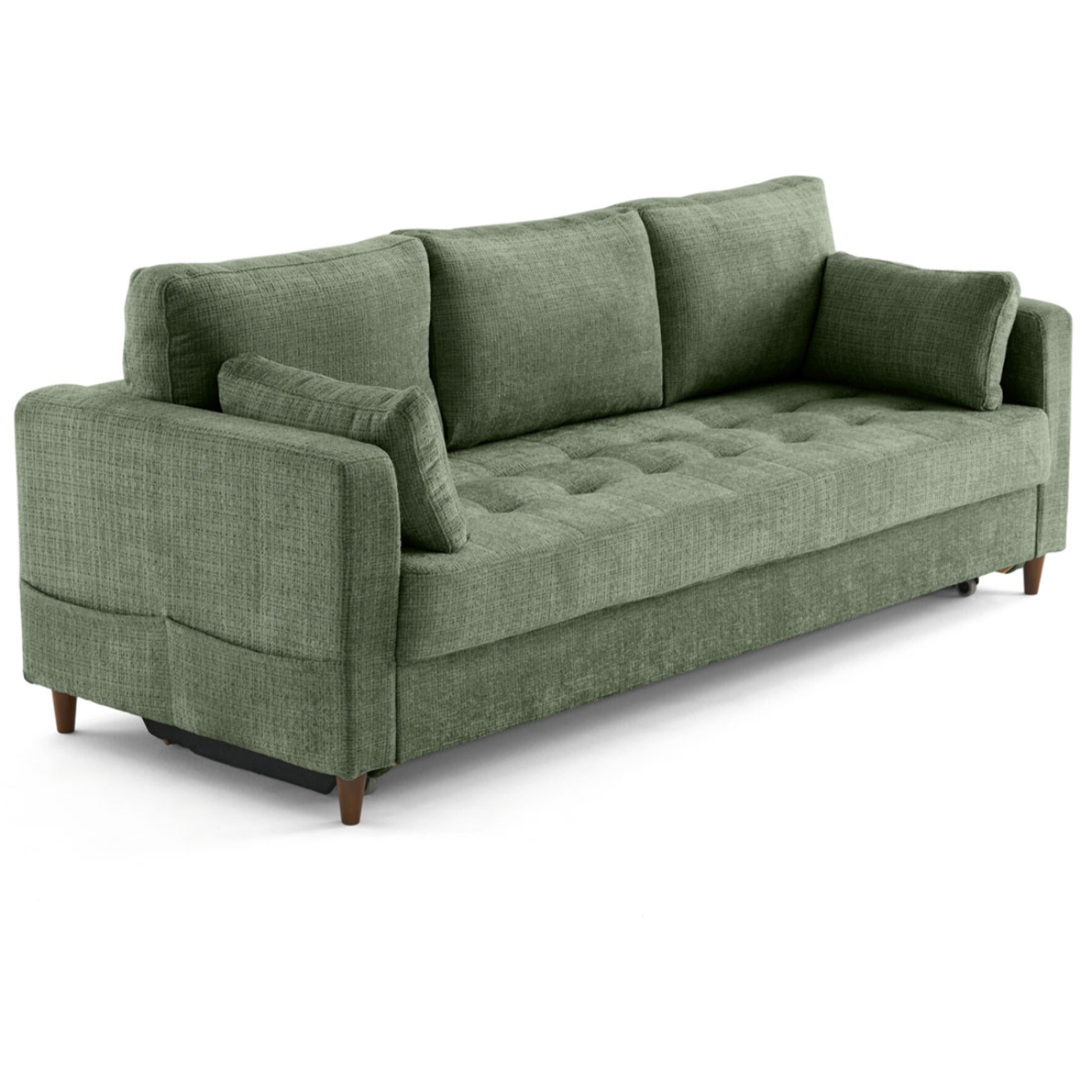 Anna - canapé droit 3 places convertible avec poche en velours texturé - Vert sauge