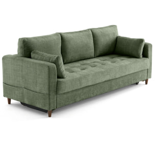 Anna - canapé droit 3 places convertible avec poche en velours texturé - Vert sauge