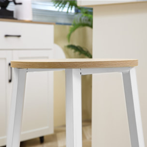 HOMCOM Juego de 2 Taburetes Altos de Cocina Taburetes de Bar con Patas de Acero y Reposapiés para Salón Comedor Bar Carga 75 kg 32,5x32,5x65 cm Natural y Blanco