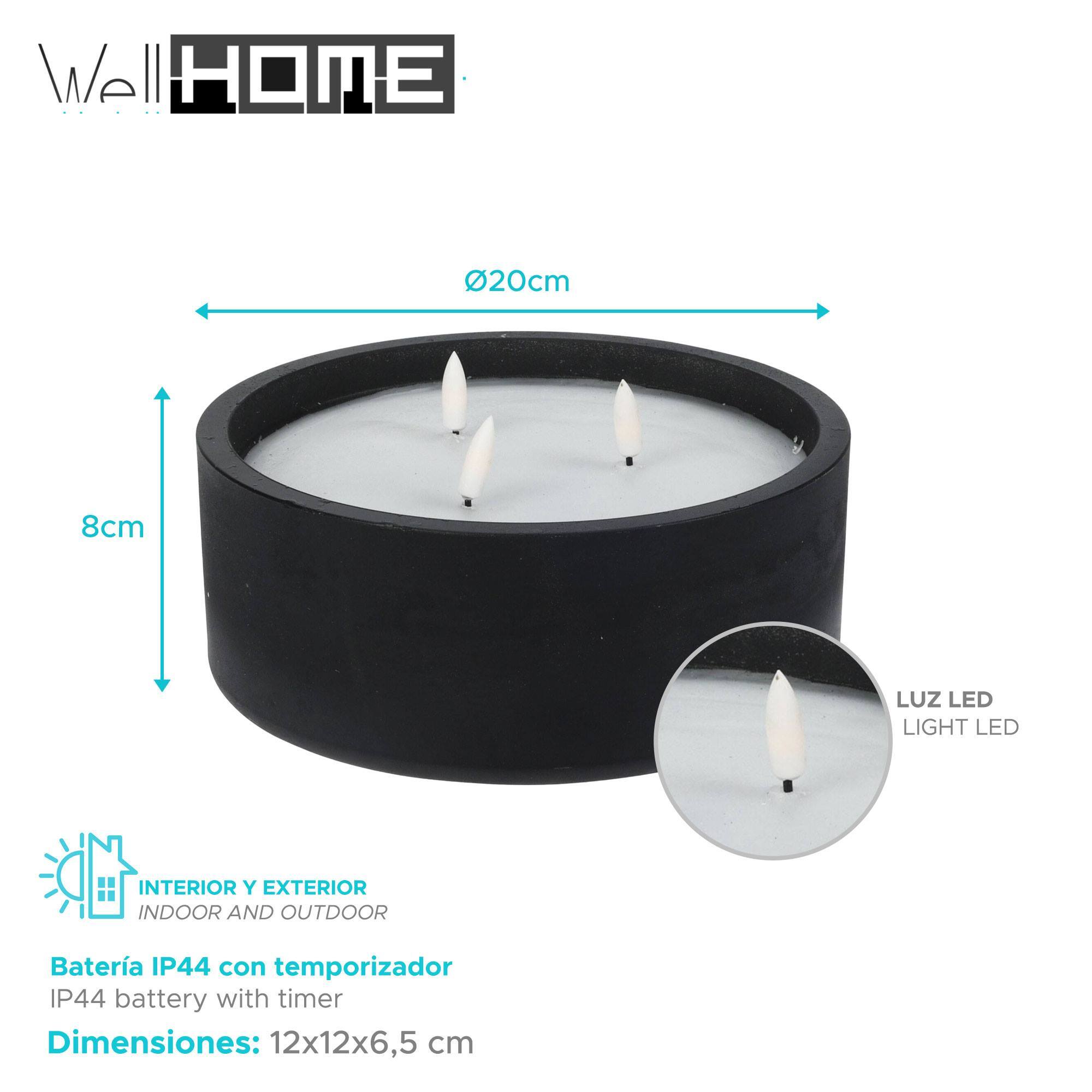 Well home - vela led formato redondo color negro ø20x8cm