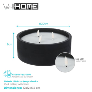 Well home - vela led formato redondo color negro ø20x8cm