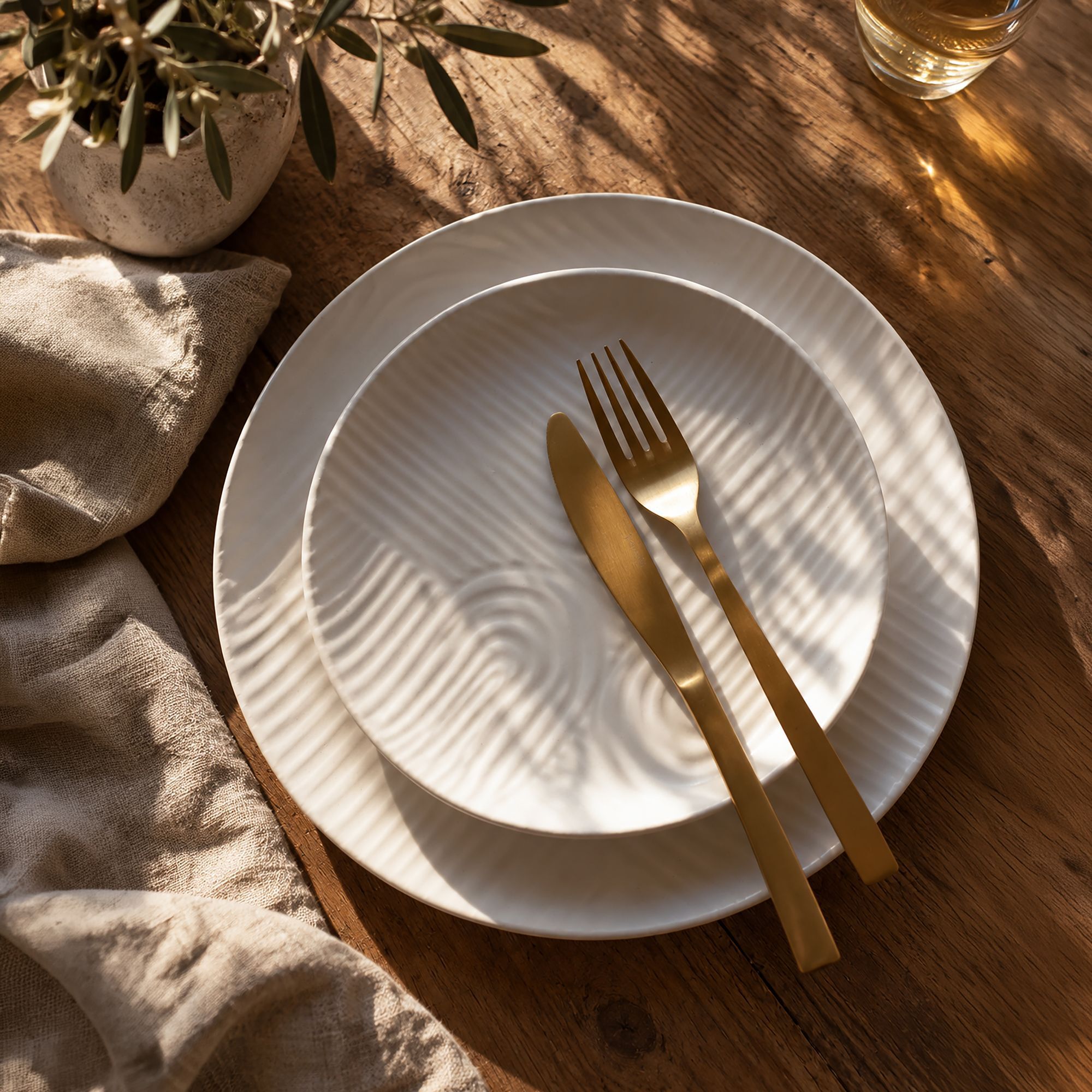 Lot de 6 assiettes à dessert 19cm avec relief en grès blanc  DUNE