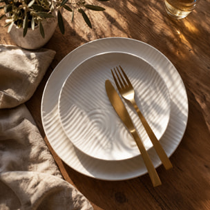 Lot de 6 assiettes à dessert 19cm avec relief en grès blanc  DUNE