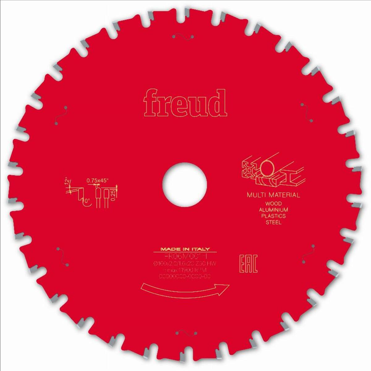 Lame pour scie circulaire portative FREUD - Ø160 2/1,6 AL20 Z30 TPB 0° - F03FS10114 -FR06M001H