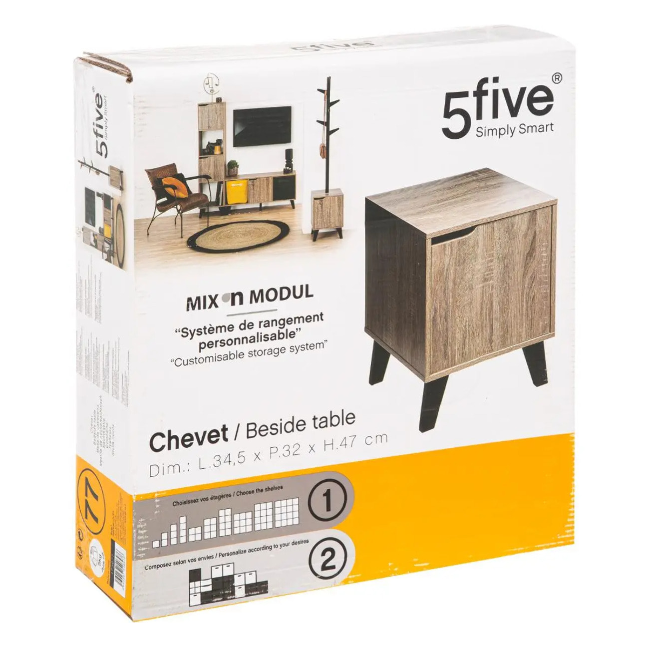 Chevet effet chêne naturel "Ceda" noir