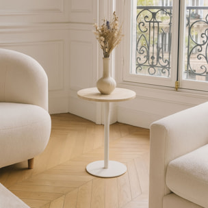 Meuble d'appoint en métal blanc et plateau en travertin TRAVI