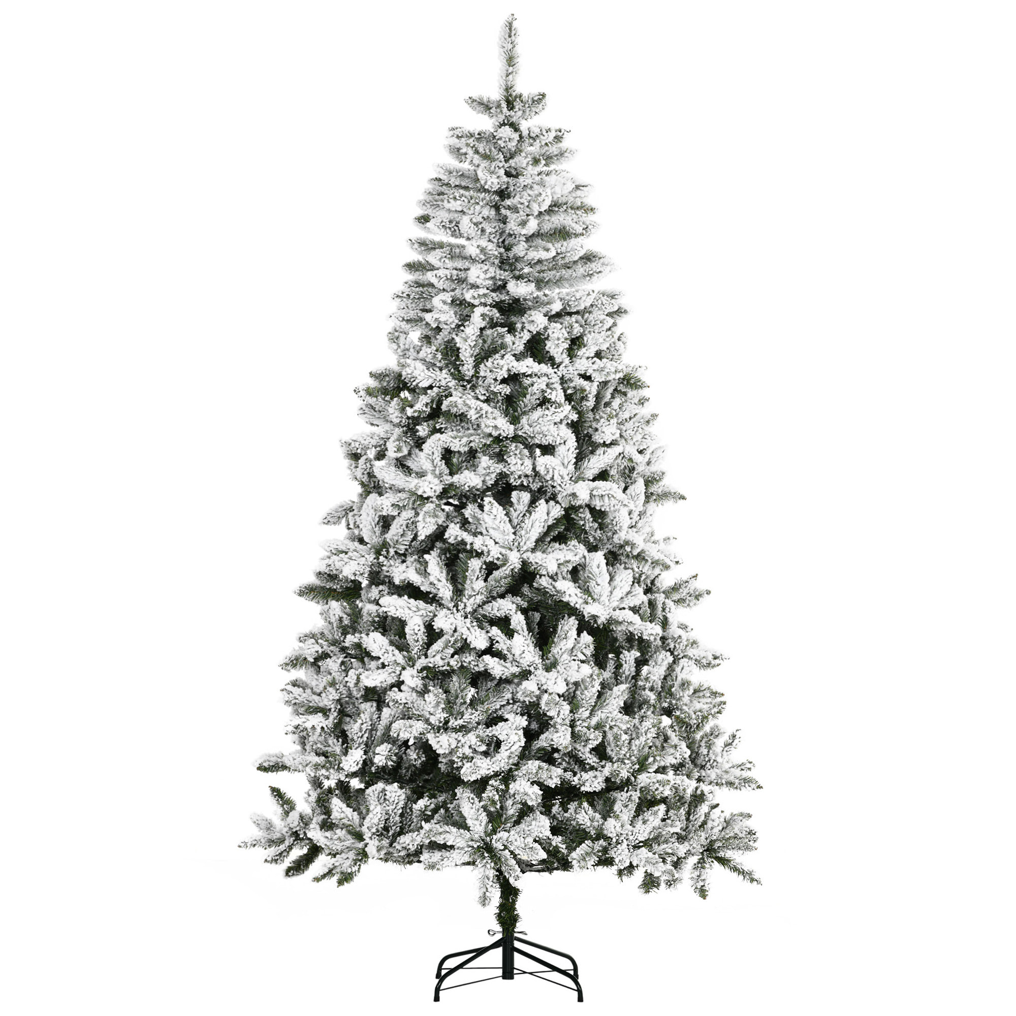 Árbol de Navidad Artificial 225 cm con Nieve Ignífugo con 1300 Ramas Hojas de PVC Apertura Automática Base Plegable y Soporte Metálico Decoración Navideña para Interiores Verde