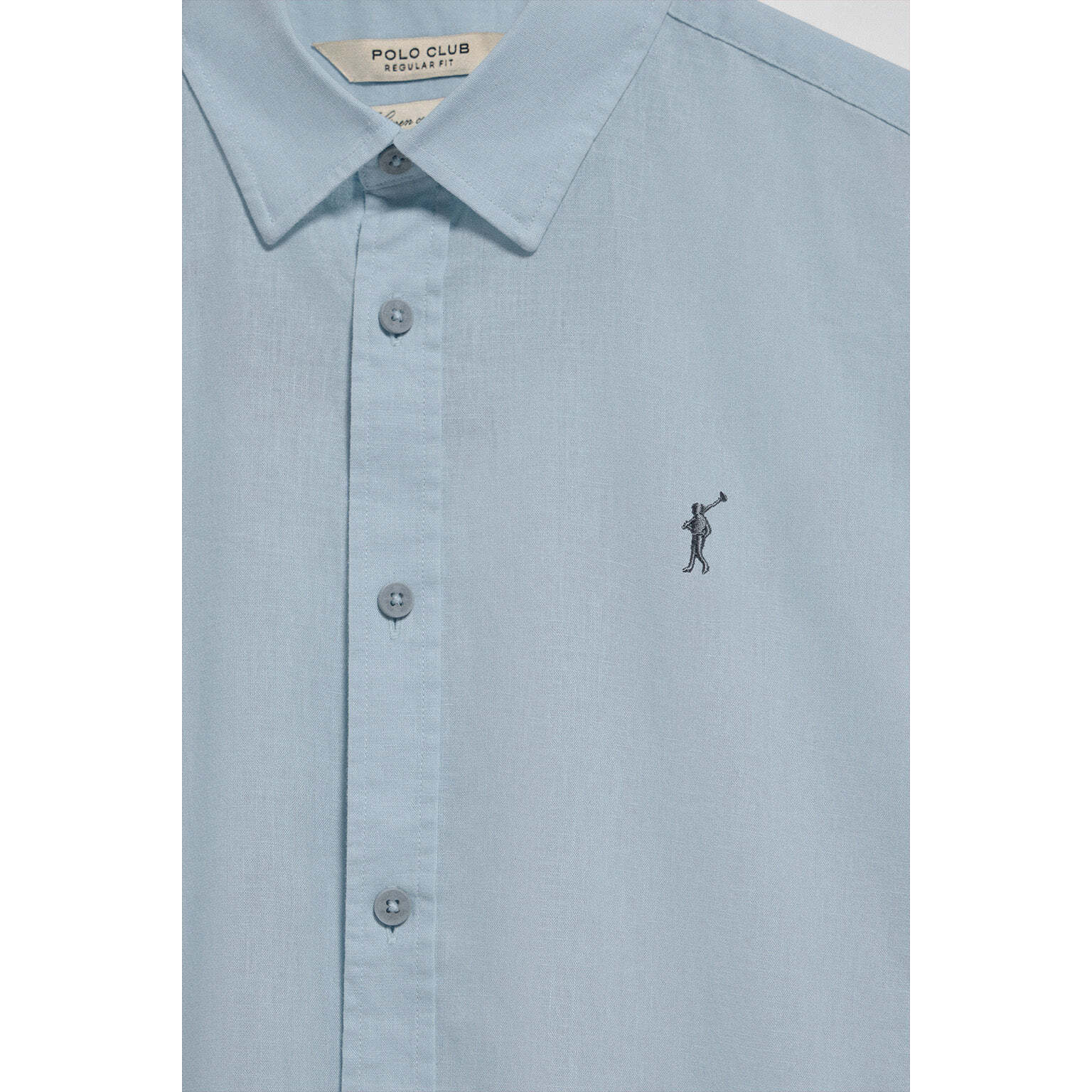 Camisa azul celeste regular de lino y algodón con bordado Rigby Go