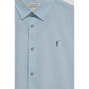Camisa azul celeste regular de lino y algodón con bordado Rigby Go